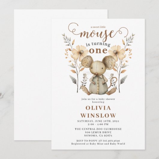 Kleine Waterverf Mouse 1e Verjaardag Kaart (Voorkant / Achterkant)