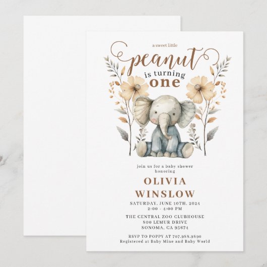 Kleine Waterverf Olifant 1e Verjaardag Kaart (Voorkant / Achterkant)