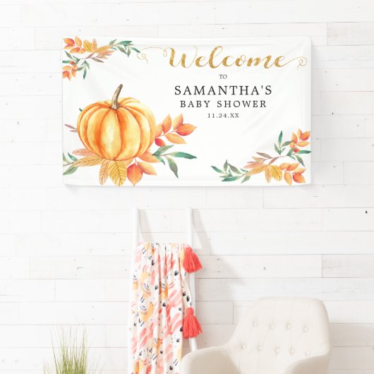 Kleine Waterverf Pompoen Baby shower Herfst Welkom Spandoek (Insitu)