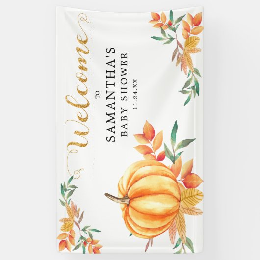 Kleine Waterverf Pompoen Baby shower Herfst Welkom Spandoek (Verticaal)