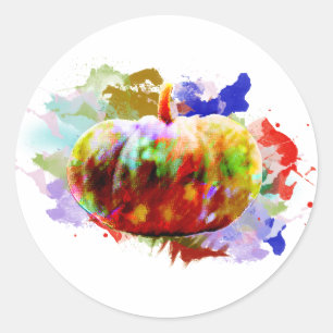 Kleine Waterverf Pompoen Halloween Herfst Seizoen Ronde Sticker