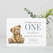 Kleine Waterverf Teddy Bear Boy 1e Verjaardag Kaart (Staand voorkant)