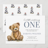 Kleine Waterverf Teddy Bear Boy 1e Verjaardag Kaart (Voorkant / Achterkant)