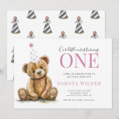 Kleine Waterverf Teddy Bear Meisje 1e Verjaardag Kaart (Voorkant / Achterkant)