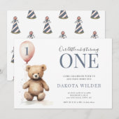 Kleine Waterverf Teddy Bear oy 1e Verjaardag Kaart (Voorkant / Achterkant)