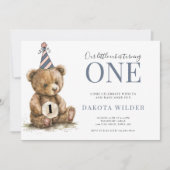 Kleine Waterverf Teddybeer die één verjaardag draa Kaart (Voorkant)