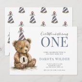 Kleine Waterverf Teddybeer die één verjaardag draa Kaart (Voorkant / Achterkant)
