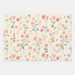 Kleine Weide Wilde Bloem & Pastel Takje Inpakpapier Vel