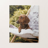 Kleine Weiner Dog in de zon Legpuzzel (Verticaal)