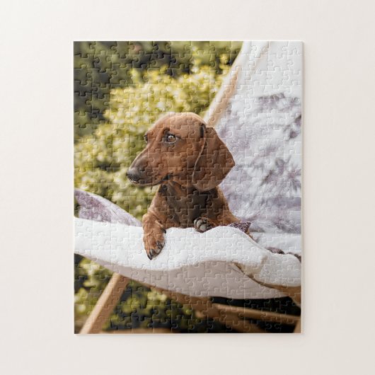 Kleine Weiner Dog in de zon Legpuzzel (Verticaal)