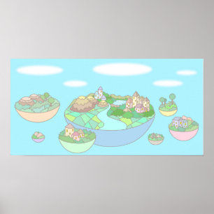 Kleine wereld binnen een drijvend eiland. poster