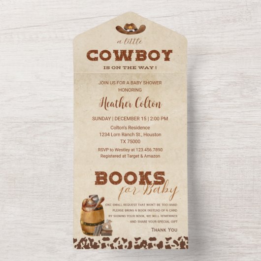 Kleine Westerne Cowboy Baby shower All In One Uitnodiging (Binnen)