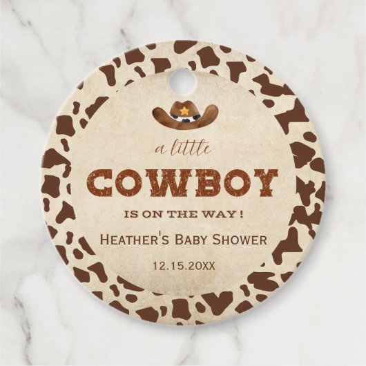 Kleine Westerne Cowboy Baby shower Bedankjes Labels (Voorkant)