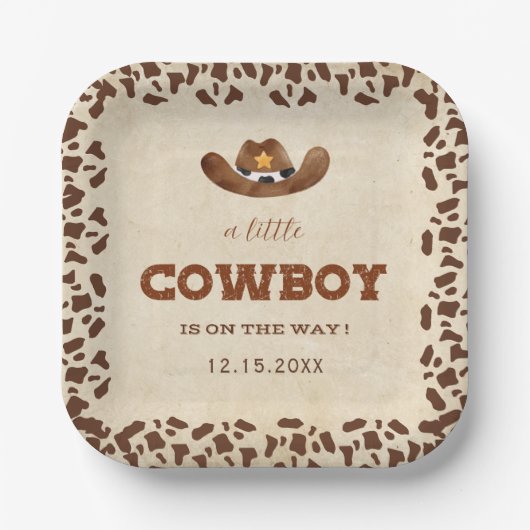 Kleine Westerne Cowboy Baby shower Papieren Bordje (Voorkant)
