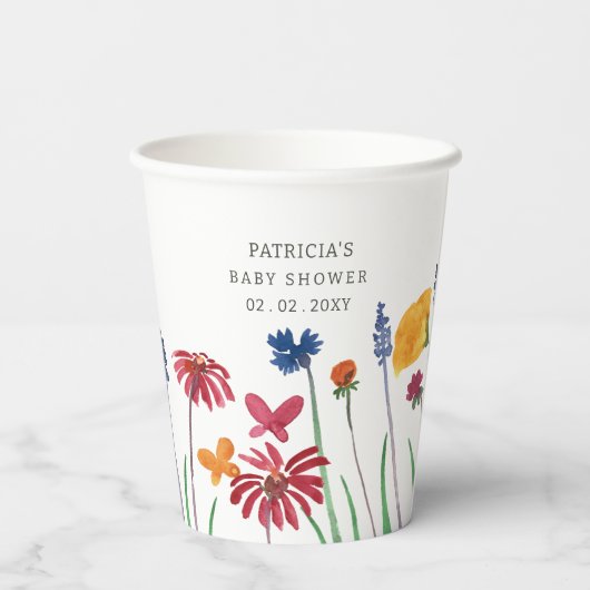 Kleine Wildbloem  Baby Meisje Baby shower Papieren Bekers (Achterkant)