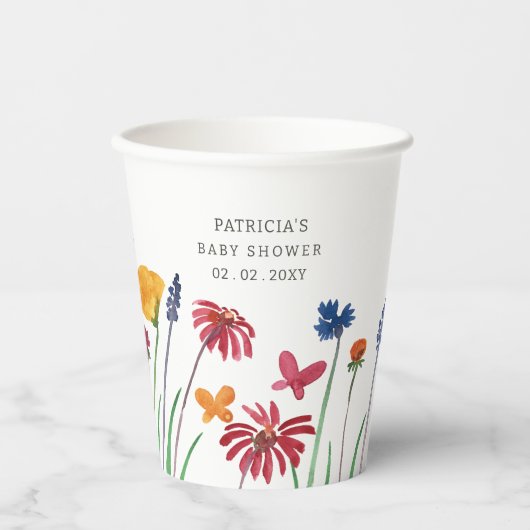 Kleine Wildbloem  Baby Meisje Baby shower Papieren Bekers (Voorkant)