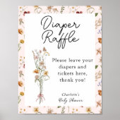 Kleine Wildbloem Roze Baby shower Diaper Raffle Poster (Voorkant)