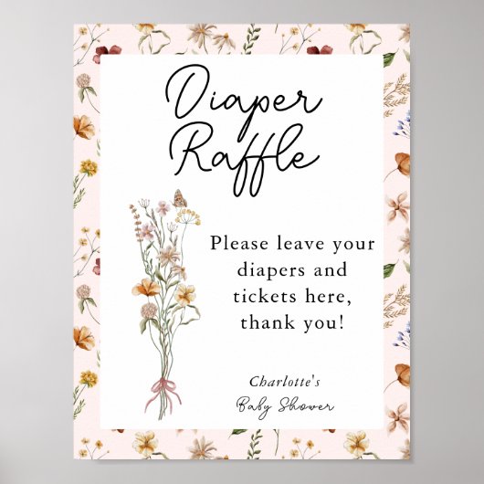 Kleine Wildbloem Roze Baby shower Diaper Raffle Poster (Voorkant)