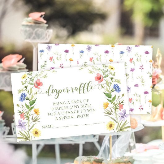 Kleine wilde bloem baby meisje douche luier loteri informatiekaartje