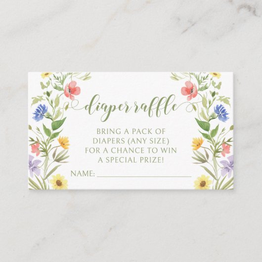 Kleine wilde bloem baby meisje douche luier loteri informatiekaartje (Voorkant)