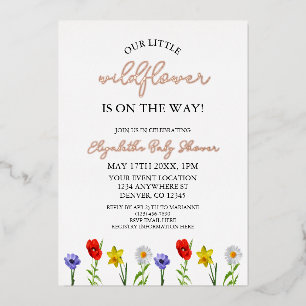 Kleine Wilde Bloem Baby Shower Folie Uitnodiging