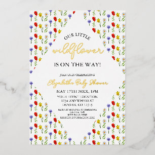 Kleine Wilde Bloem Baby Shower Folie Uitnodiging