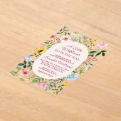 Kleine wilde bloem, bloemenrood script baby shower acryl uitnodigingen (Laagn)