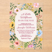 Kleine wilde bloem, bloemenrood script baby shower acryl uitnodigingen (Voorkant)