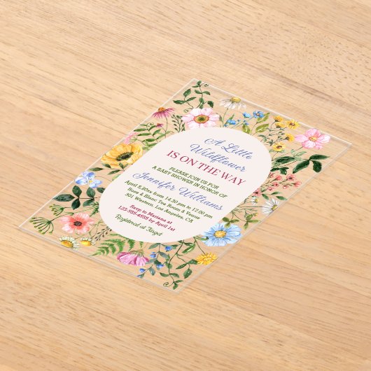 Kleine wilde bloem, bloemig kleurrijk baby shower acryl uitnodigingen (Laagn)