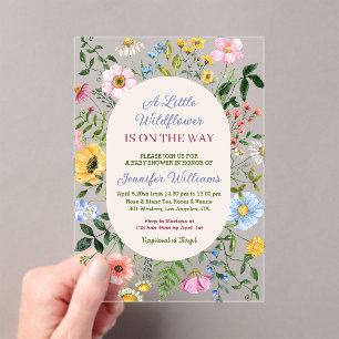 kleine wilde bloem, bloemrijke kleurrijke babyshow acryl uitnodigingen