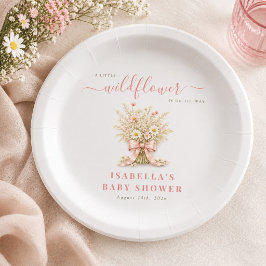 Kleine Wilde Bloem Coquette Roze Strik Baby Shower Papieren Bordje