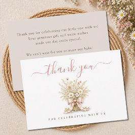 Kleine Wilde Bloem Elegant Stof Roze Baby Shower Bedankkaart