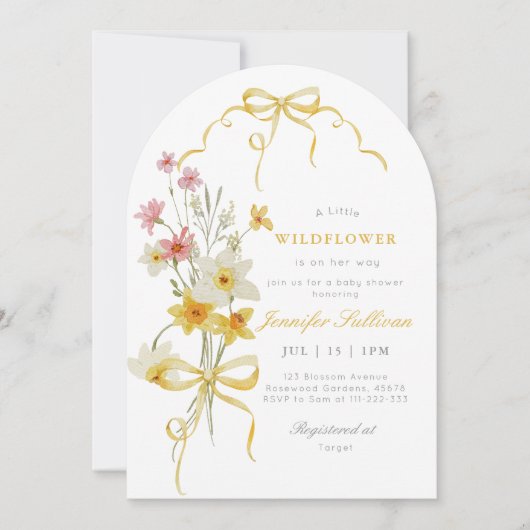 Kleine wilde bloem geel Bow Baby meisje douche Kaart (Voorkant)