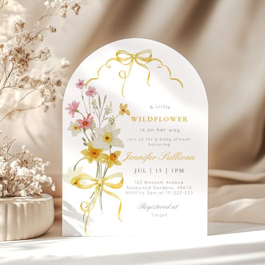 Kleine wilde bloem geel Bow Baby meisje douche Kaart