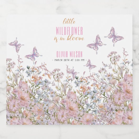 Kleine wilde bloem is in bloei baby shower #3 sparkling wijnetiket (Enkel label)