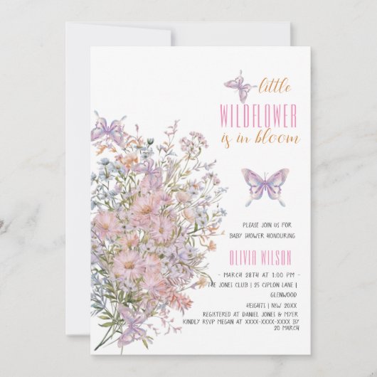 Kleine wilde bloem is in bloei baby shower #7 kaart (Voorkant)