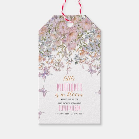 Kleine wilde bloem is in bloei baby shower cadeaulabel (Voorkant)