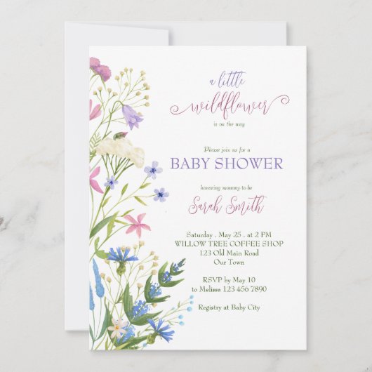 Kleine wilde bloem is onderweg baby shower uitnodi kaart (Voorkant)