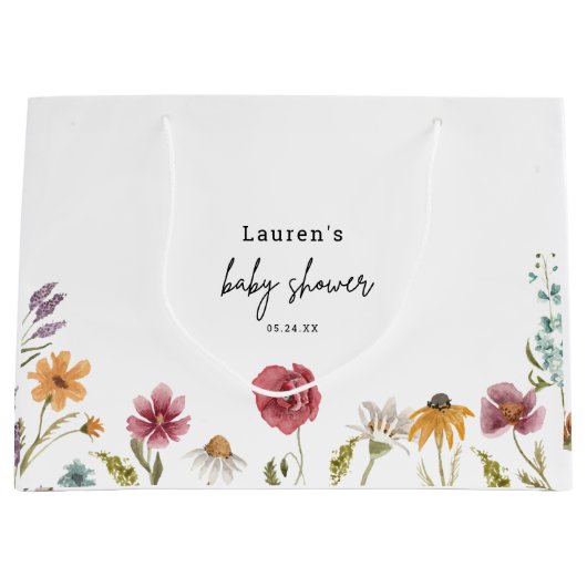 Kleine wilde bloem is onderweg naar Baby shower Groot Cadeauzakje (Voorkant)