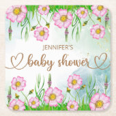 Kleine wilde bloem is onderweg naar Baby shower Kartonnen Onderzetters (Voorkant)