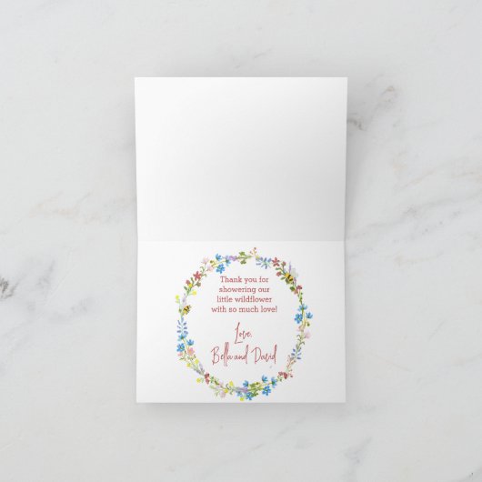 Kleine wilde bloem is op weg naar Baby shower Bedankkaart (Binnen)