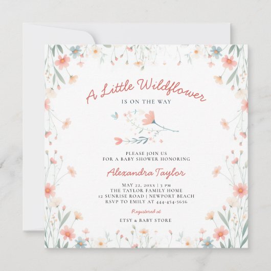 Kleine Wilde Bloem Koraal Teal Schattig Meisje Bab Kaart (Voorkant)