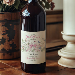 Kleine Wilde Bloem Meisje Roze Strik Baby Shower Wijn Etiket