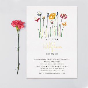 Kleine Wilde Bloem Mooie Baby Meisje Baby Shower Folie Uitnodiging