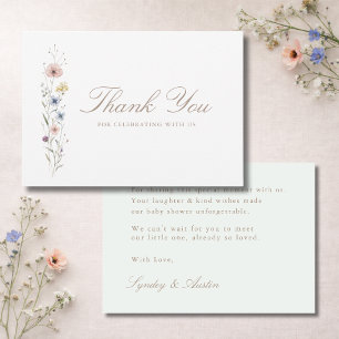 Kleine Wilde Bloem Neutrale Baby Shower Bloemen Bedankkaart