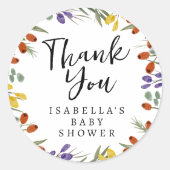 Kleine wilde bloem onderweg Herfst Baby shower Ronde Sticker (Voorkant)