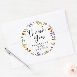 Kleine wilde bloem onderweg Herfst Baby shower Ronde Sticker