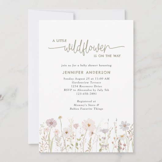 Kleine wilde bloem op de weg bloemig Baby shower Kaart (Voorkant)