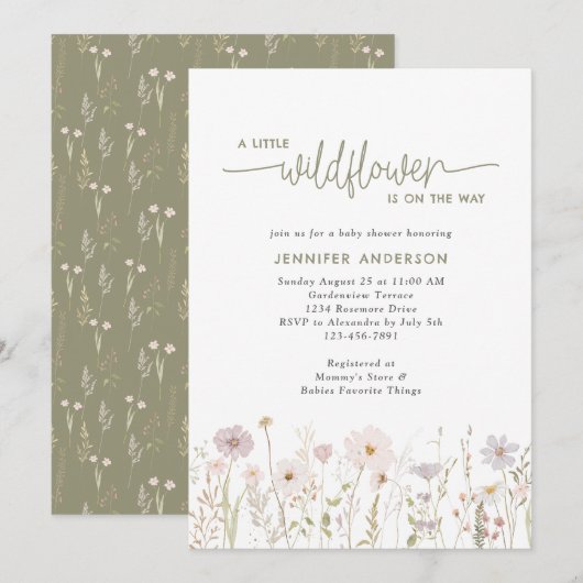 Kleine wilde bloem op de weg bloemig Baby shower Kaart (Voorkant / Achterkant)