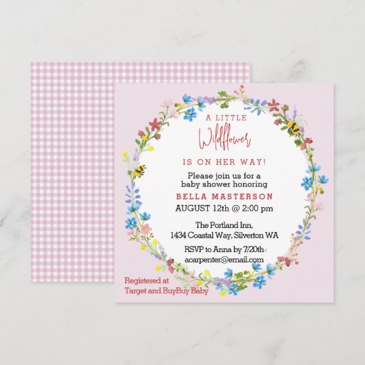 Kleine Wilde Bloem Op Weg Baby Shower (Vierkant) Kaart (Voorkant / Achterkant)